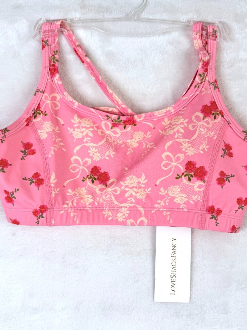 NEW Love Shack Fancy Aiden Bow Coquette Feminine Yoga Sports Bra Size S Pink
